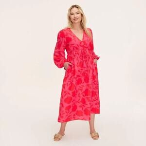 Kate Spade x Target Classic Rose Linen Long Sleeve Maxi Dress Pink/Red Sz XS